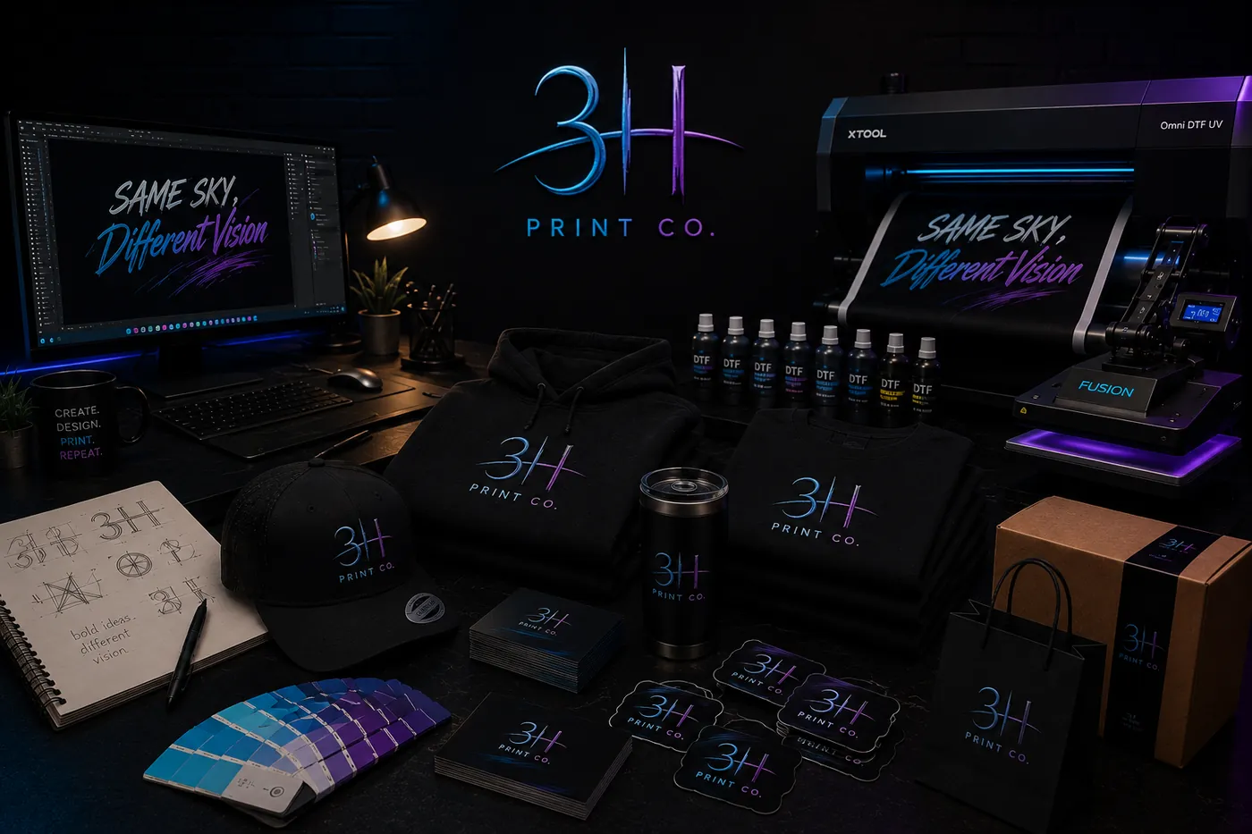 3H Print Co. studio hero — Same Sky, Different Vision